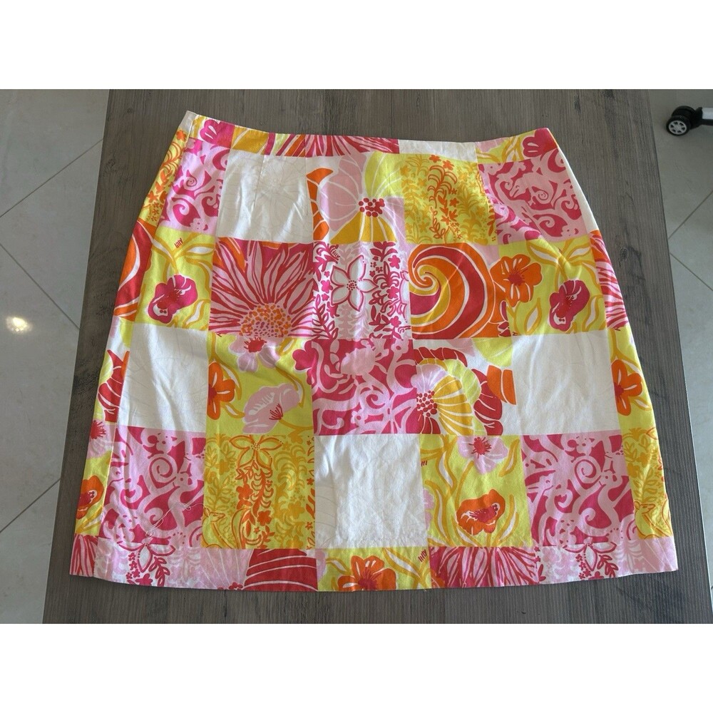 Lilly Pulitzer Mini Skirt Women's 8 Multi Patch Floral Pink Orange Yellow